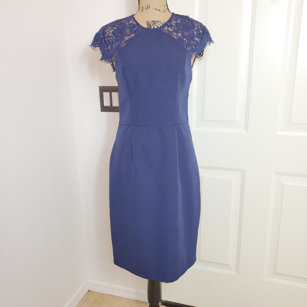 Chi Chi London blue lace sleeves Dress